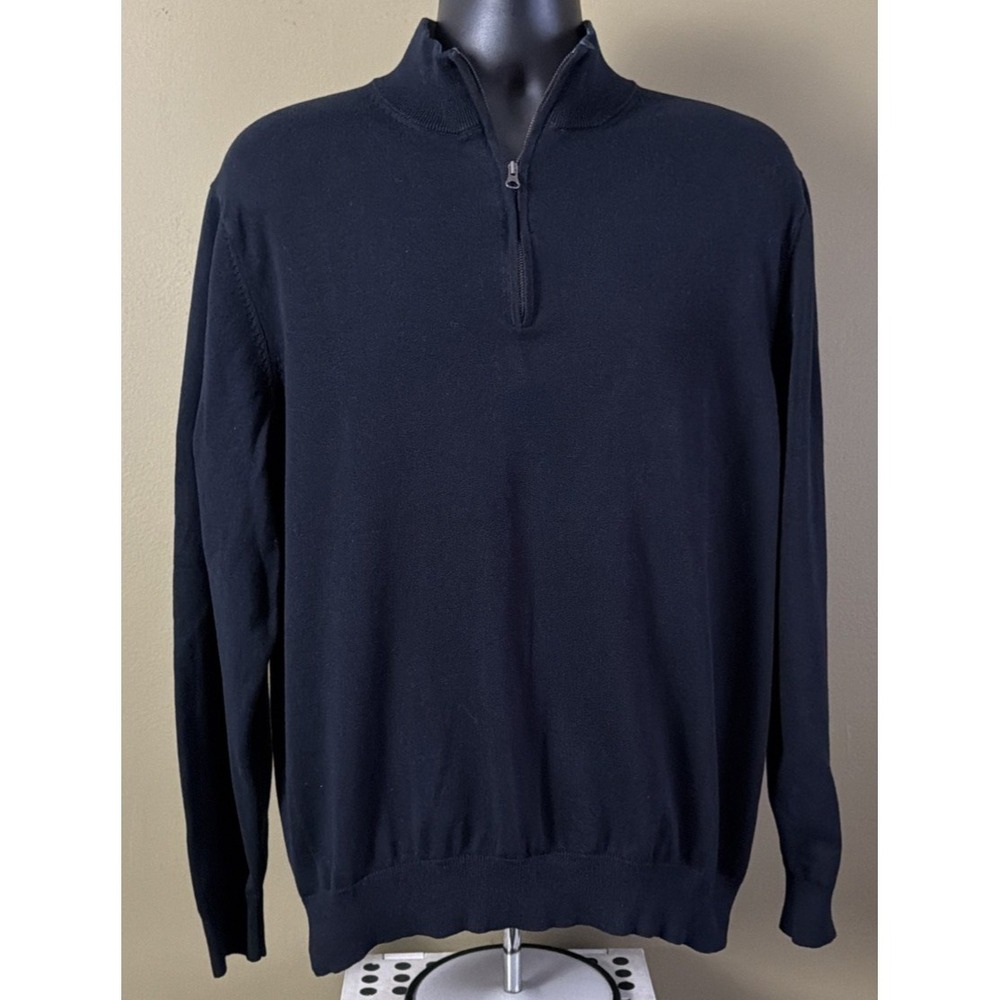 PAUL FREDERICK Black Supima Cotton 1/4 Zip Sweater Men's Size XXL